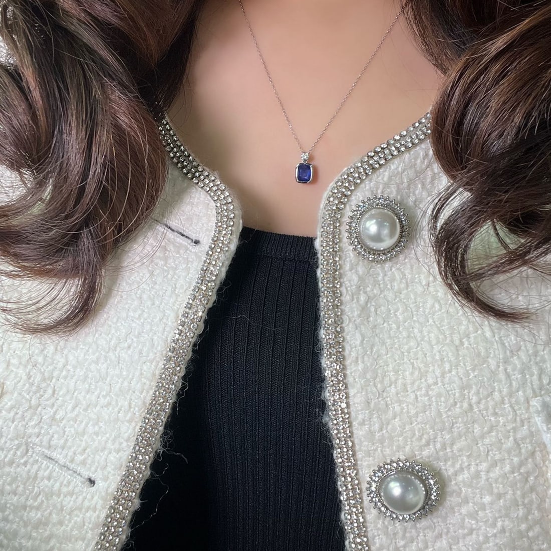 14k Gold 1.29 Ct Natural Sapphire & Diamond Necklace - 4