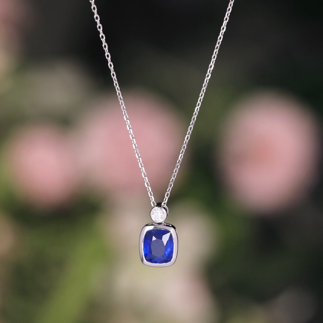 14k Gold 1.29 Ct Natural Sapphire & Diamond Necklace - 6