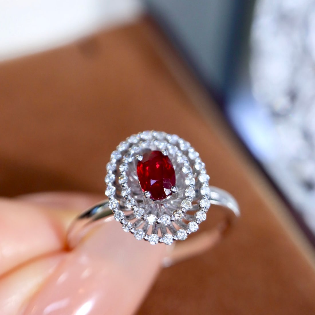 14k Gold 0.66 Ctw Vivid Red Natural Ruby & Diamond Ring - 8
