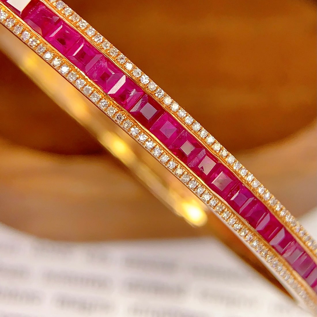 14k Gold 4.85 Ct Natural Ruby & Diamond Bangle