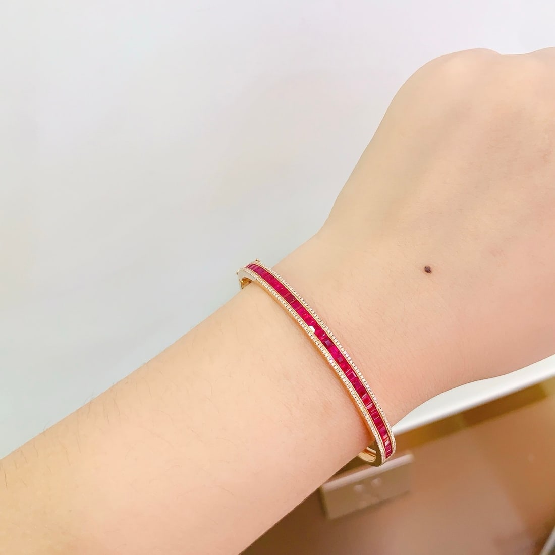 14k Gold 4.85 Ct Natural Ruby & Diamond Bangle - 6