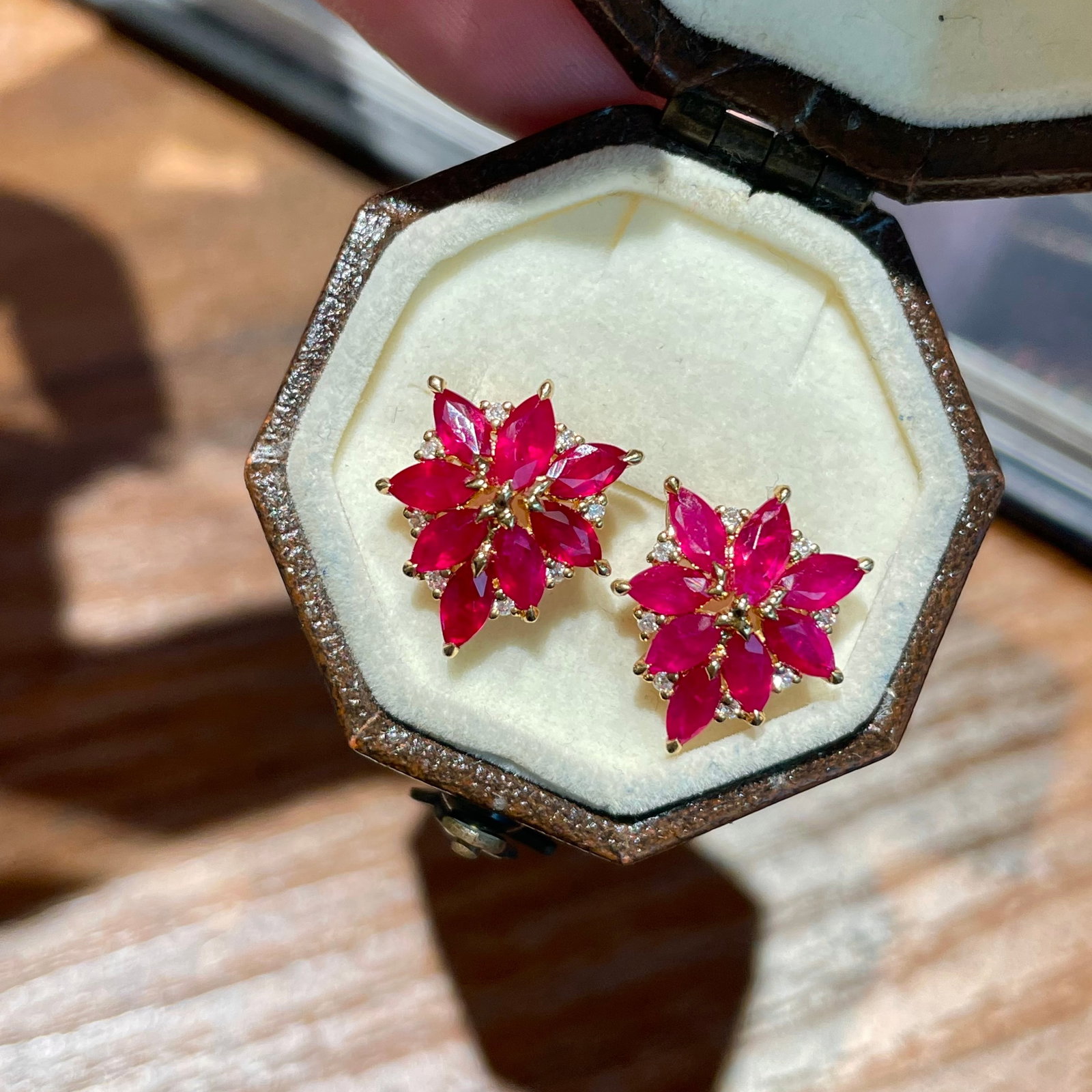 14k Gold 1.5 Ct Natural Ruby & Diamond Earrings - 4