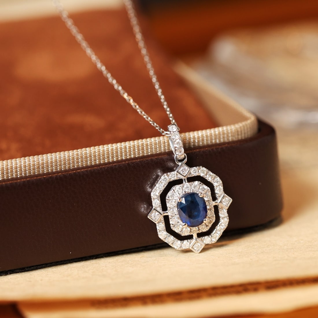 14k Gold 1.42 Ctw Natural Sapphire & Diamond Pendant( Without Chain ): Ref:231108135 // gold content:14k gold // main gemstone:sapphire // shape:oval // carat weight:0. 98ct // color:blue // treatment:natural // // adjacent gemstone 2 : diamond // shape:round // carat