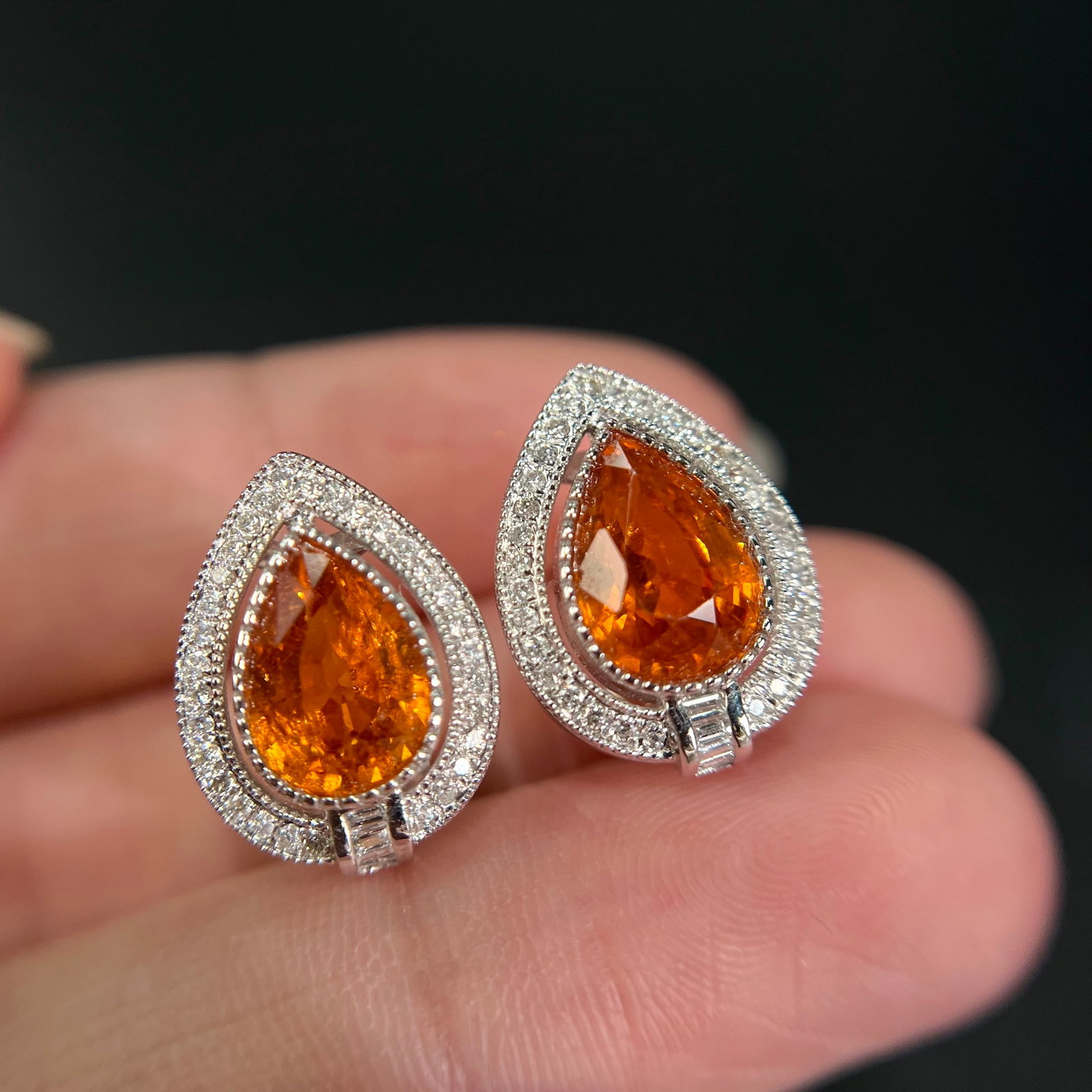 14k Gold 2.33 Ctw Natural Spessartine & Diamond Earrings - 5