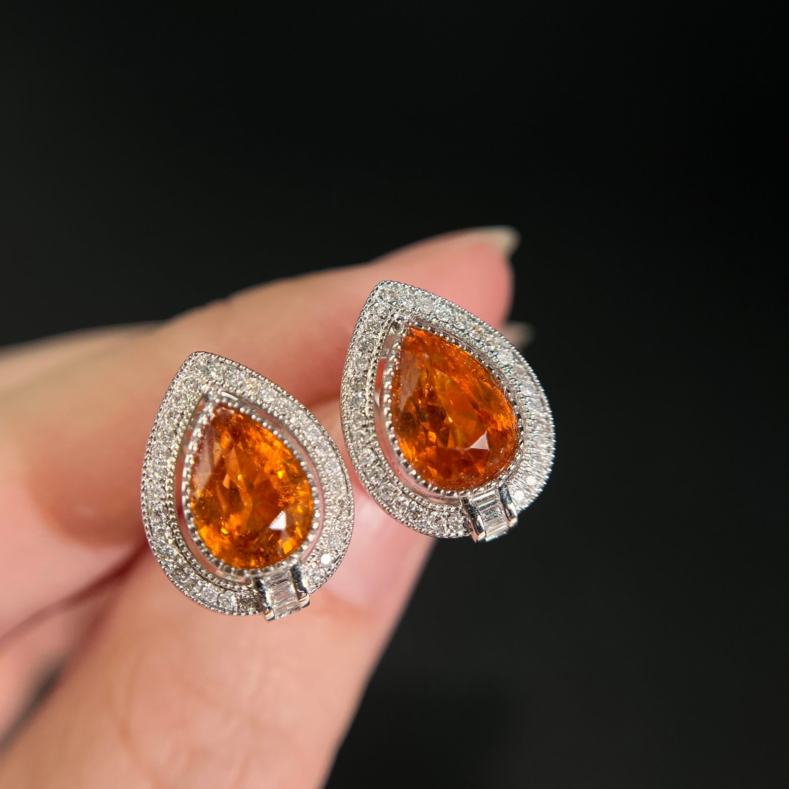 14k Gold 2.33 Ctw Natural Spessartine & Diamond Earrings - 6