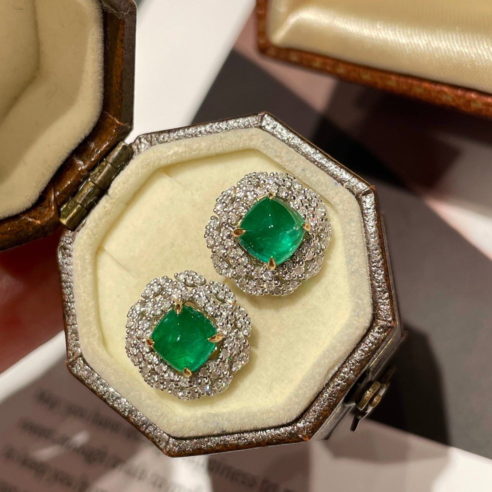 14k Gold 1.70 Ct Vivid Green Natural Emerald & Diamond Earrings - 2
