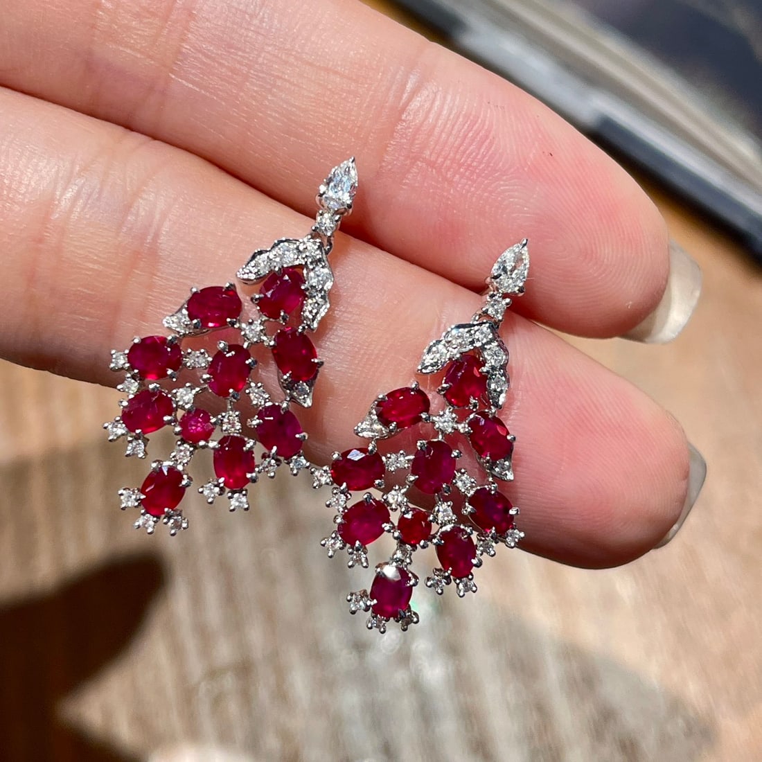 14k Gold 2 Ct Natural Ruby & Diamond Earrings - 8