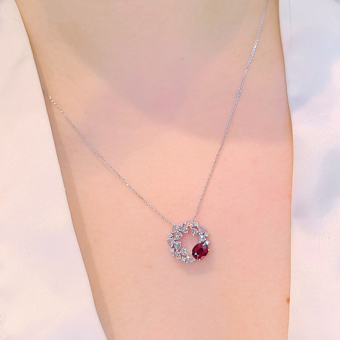 14k Gold 1.41 Ctw Natural Ruby & Diamond Necklace - 8