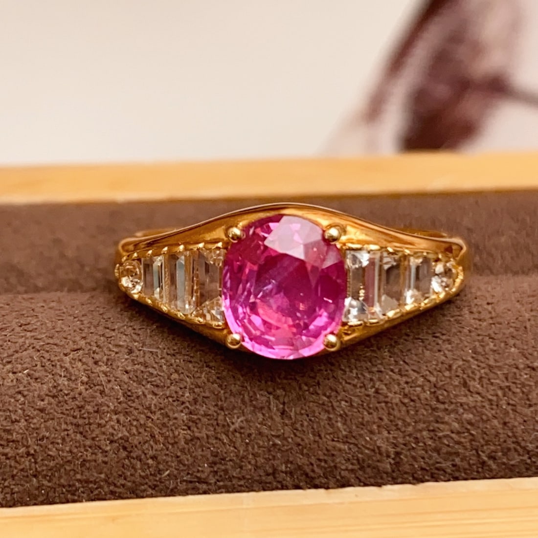 14k Gold 1.25 Ct Natural Ruby & Sapphire Ring: Ref:231108167 // gold content:14k gold // ring size:7. 25us // // main gemstone:ruby // shape:oval // carat weight:1. 25ct // color:red // treatment:natural // // adjacent gemstone 2 : sapphire //