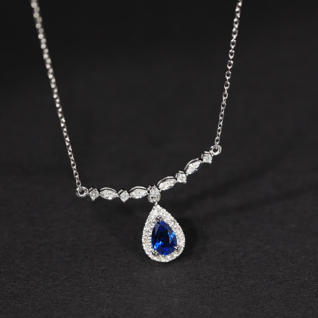 14k Gold 0.67 Ct Natural Sapphire & Diamond Necklace - 4