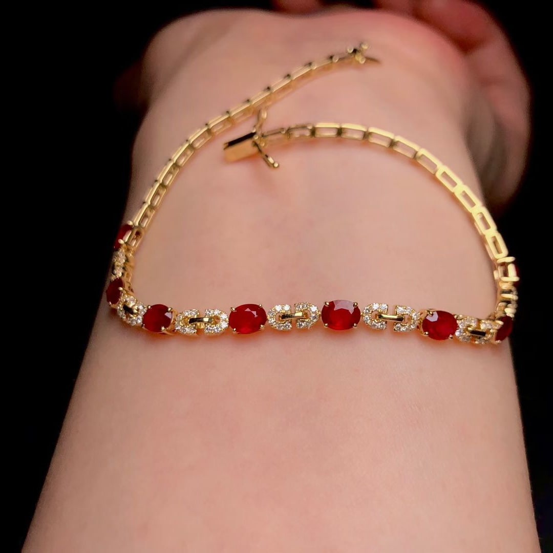 14k Gold 2.95 Ctw Natural Ruby & Diamond Bracelet - 2