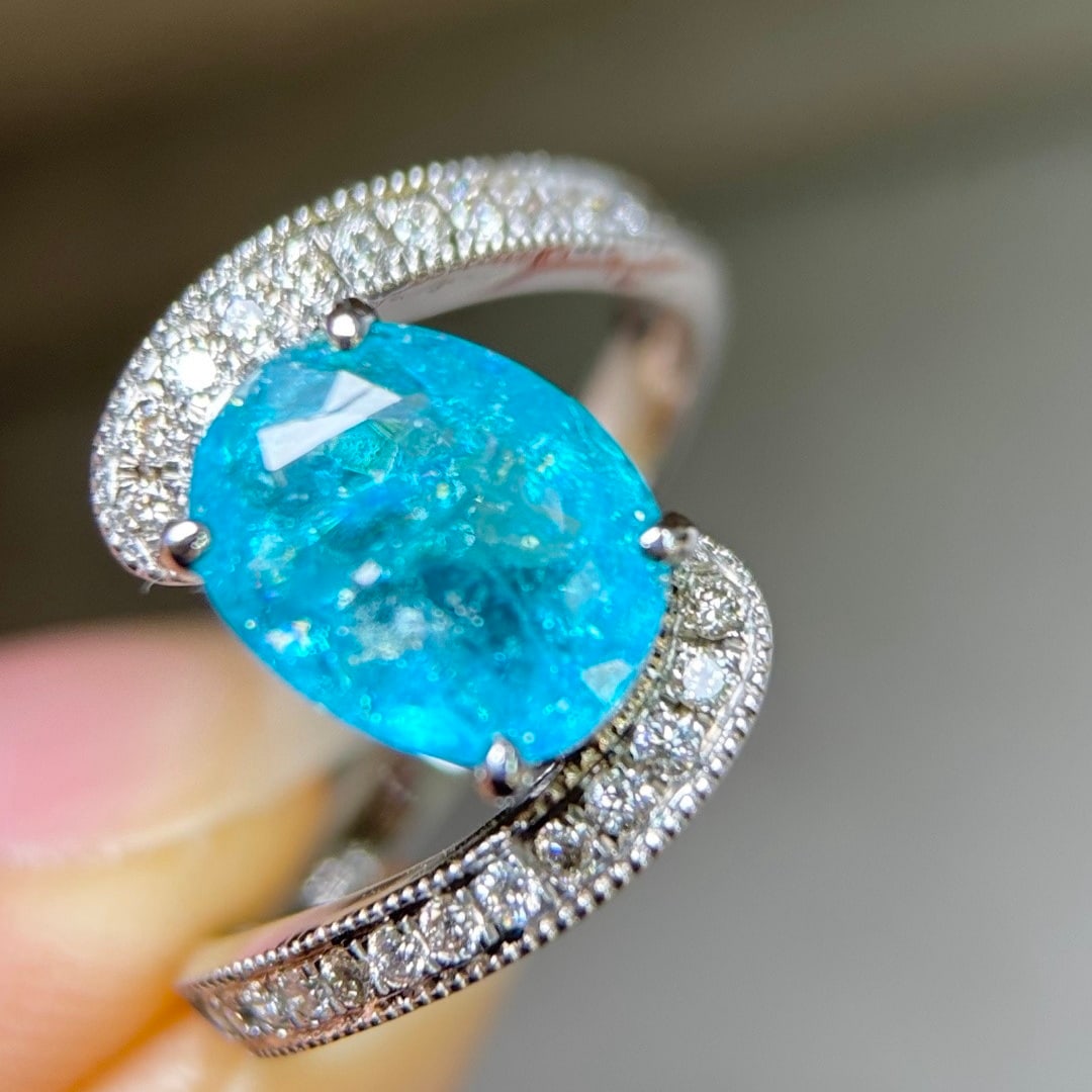14k Gold 2.40 Ctw Natural Paraiba Tourmaline & Diamond Ring - 2