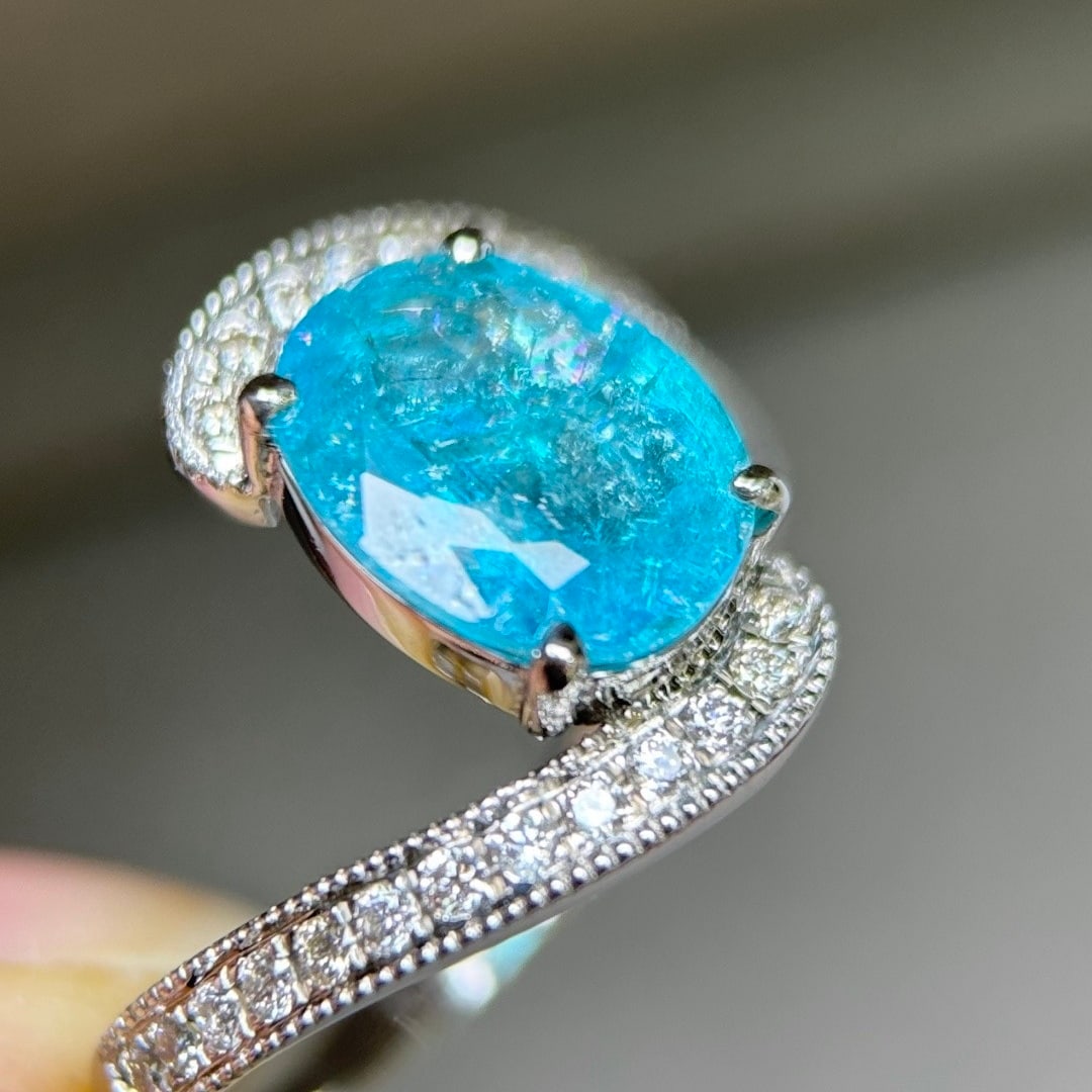 14k Gold 2.40 Ctw Natural Paraiba Tourmaline & Diamond Ring - 3