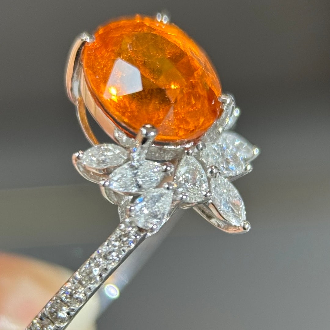 14k Gold 4.16 Ctw Natural Spessartine & Diamond Ring - 2