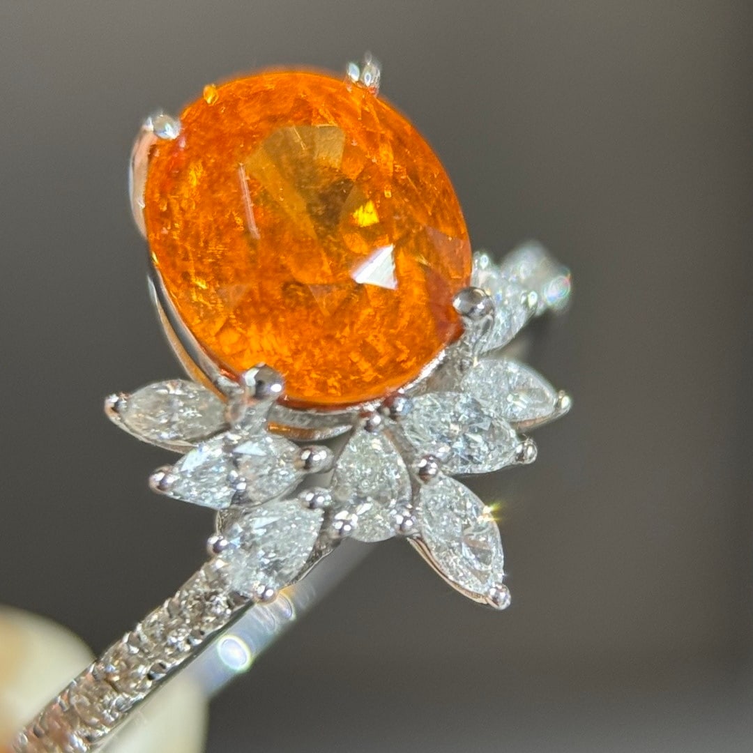 14k Gold 4.16 Ctw Natural Spessartine & Diamond Ring - 3