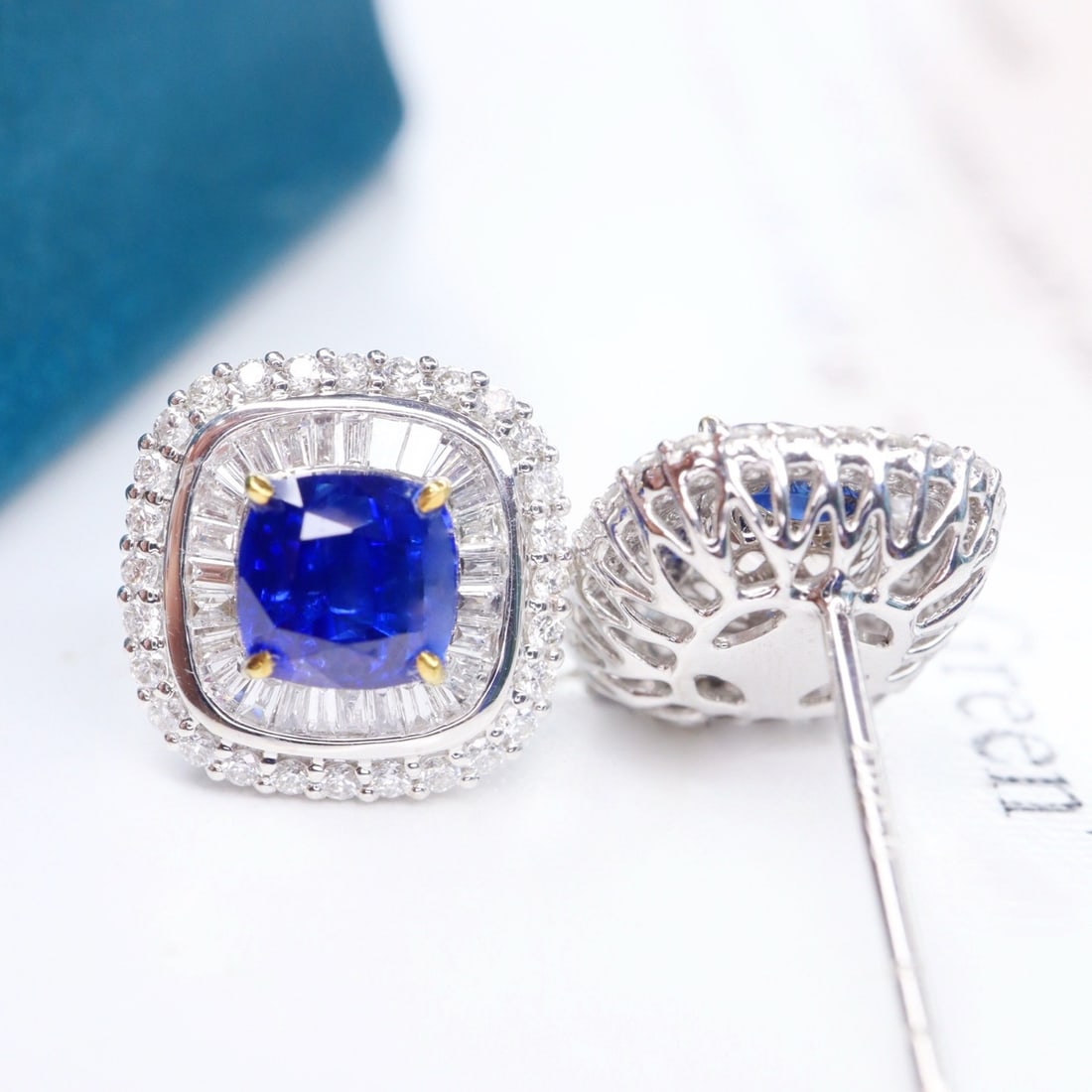 14k Gold 2.53 Ctw Natural Sapphire & Diamond Earrings - 2