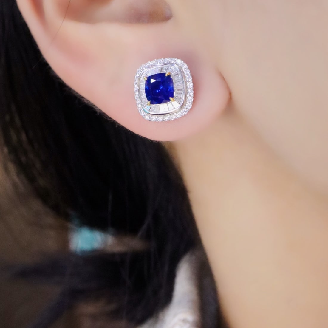 14k Gold 2.53 Ctw Natural Sapphire & Diamond Earrings - 5