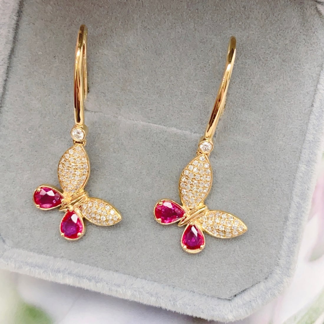 14k Gold 1.10 Ct Natural Ruby & Diamond Earrings - 3
