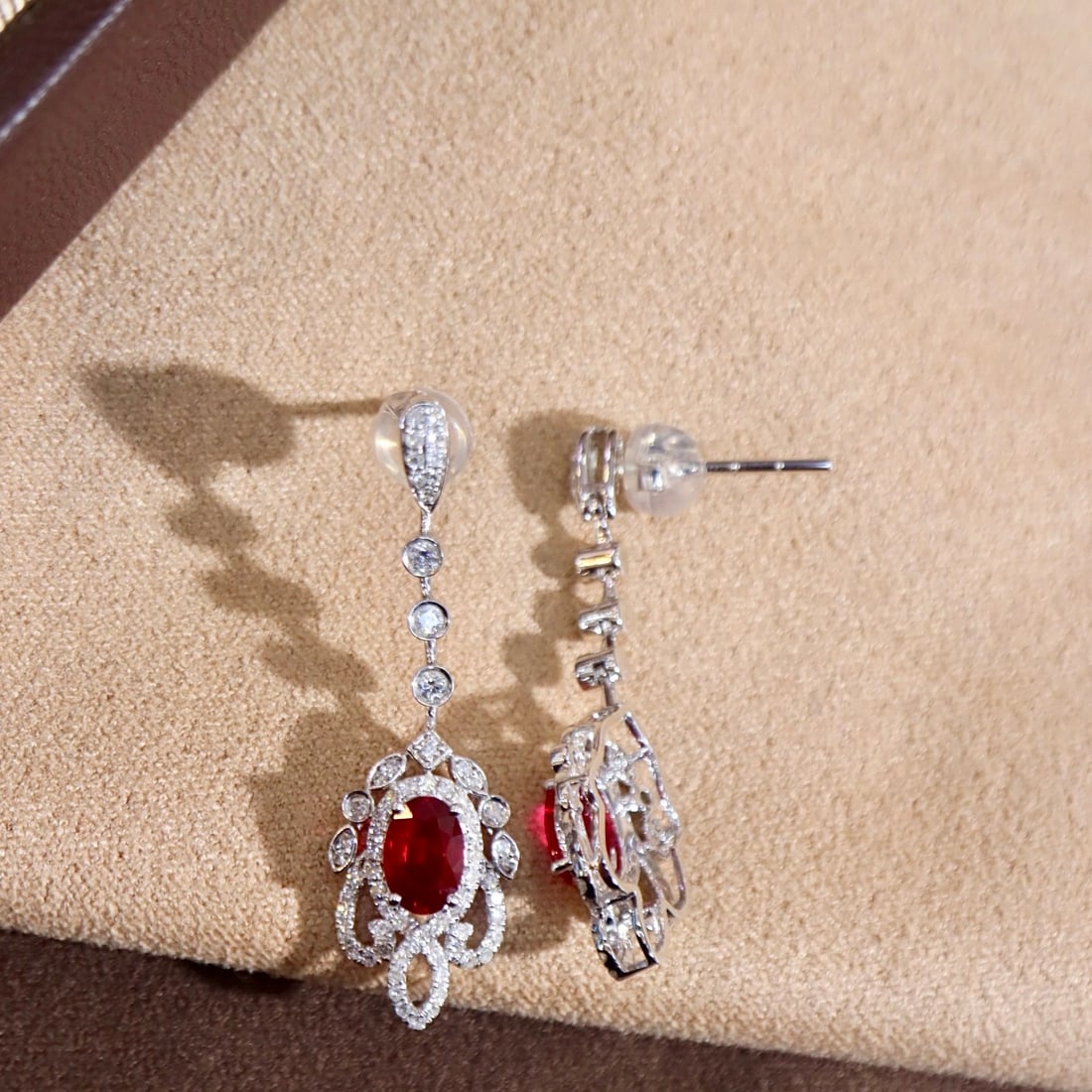 14k Gold 1.60 Ctw Natural Ruby & Diamond Earrings - 5