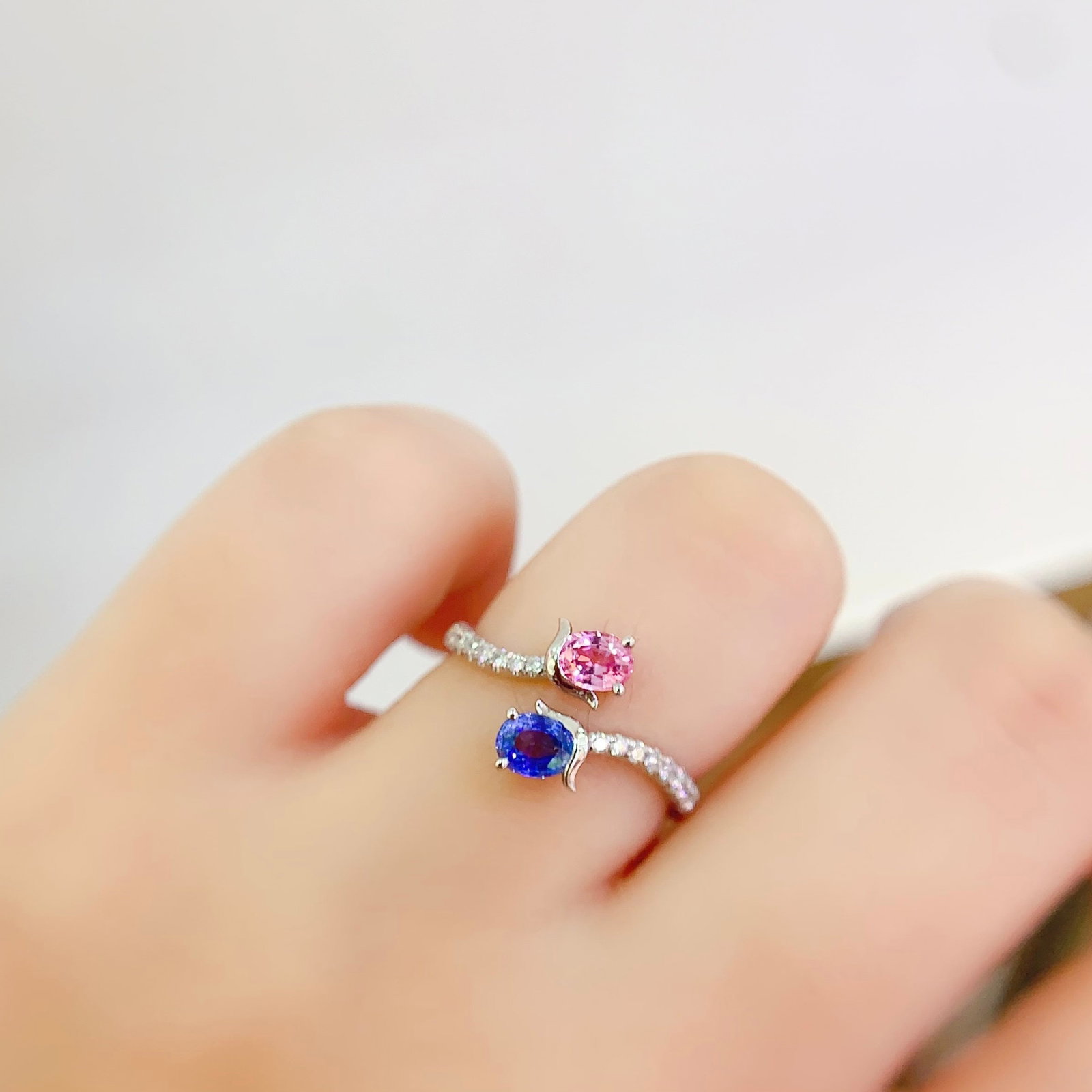 14k Gold 0.8 Ct Natural Sapphire & Diamond & Toi Et Moi Ring - 6