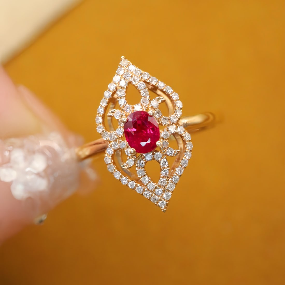 14k Gold 0.62 Ctw Natural Ruby & Diamond Ring: Ref:231108197 // gold content:14k gold // ring size:7. 25us // // main gemstone:ruby // shape:oval // carat weight:0. 40ct // color:red // treatment:natural // // adjacent gemstone 2 : diamond // numb