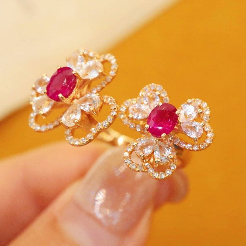 14k Gold 1.38 Ctw Natural Ruby & Diamond Ring - 2