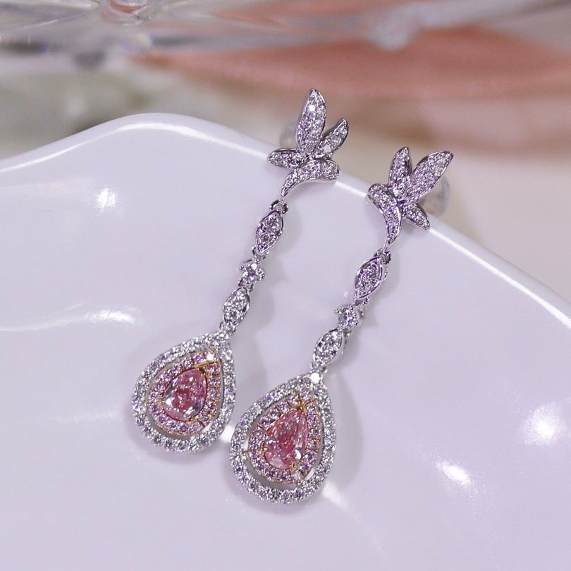 14k Gold 1.32 Ctw Natural Pink Diamond & Diamond Earrings - 3