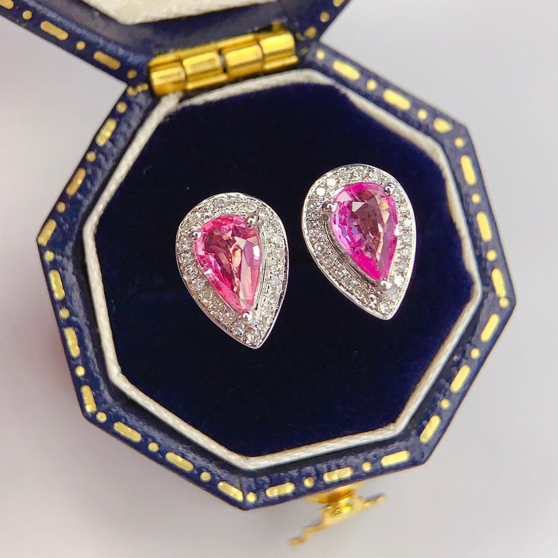 14k Gold 1 Ct Natural Sapphire & Diamond Earrings - 2