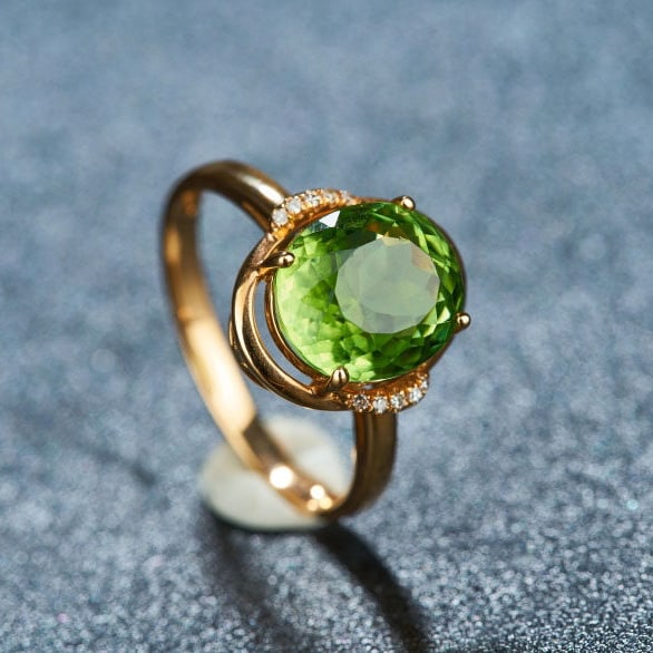 14k Gold 3.7 Ct Natural Tourmaline & Diamond Ring - 7