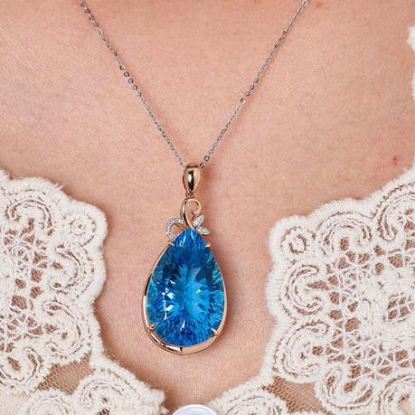14k Gold 26.79 Ct Natural Topaz & Diamond Pendant( Without Chain ) - 9