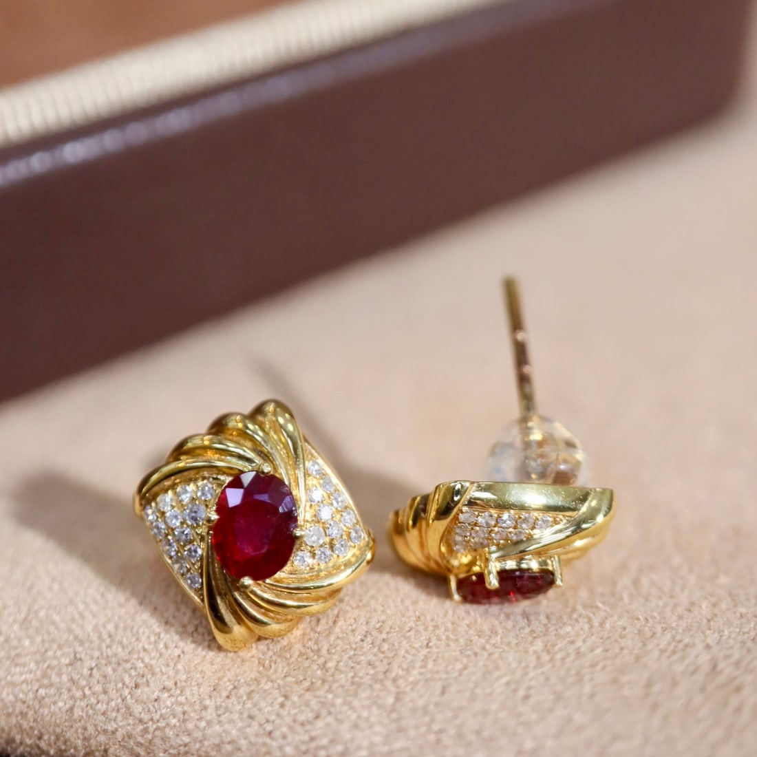14k Gold 1.12 Ctw Natural Ruby & Diamond Earrings - 4