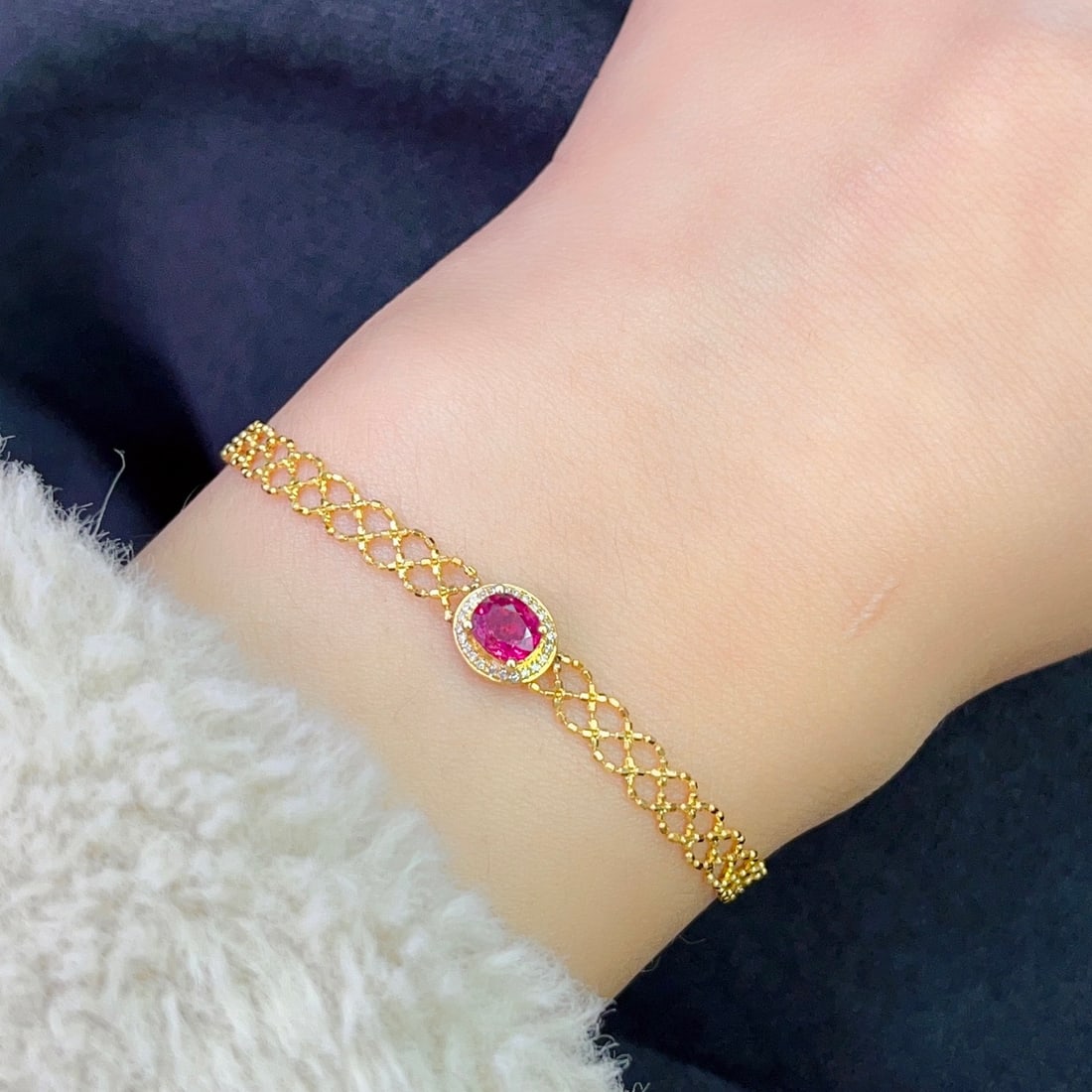 14k Gold 0.68 Ct Natural Ruby & Diamond Bracelet - 7
