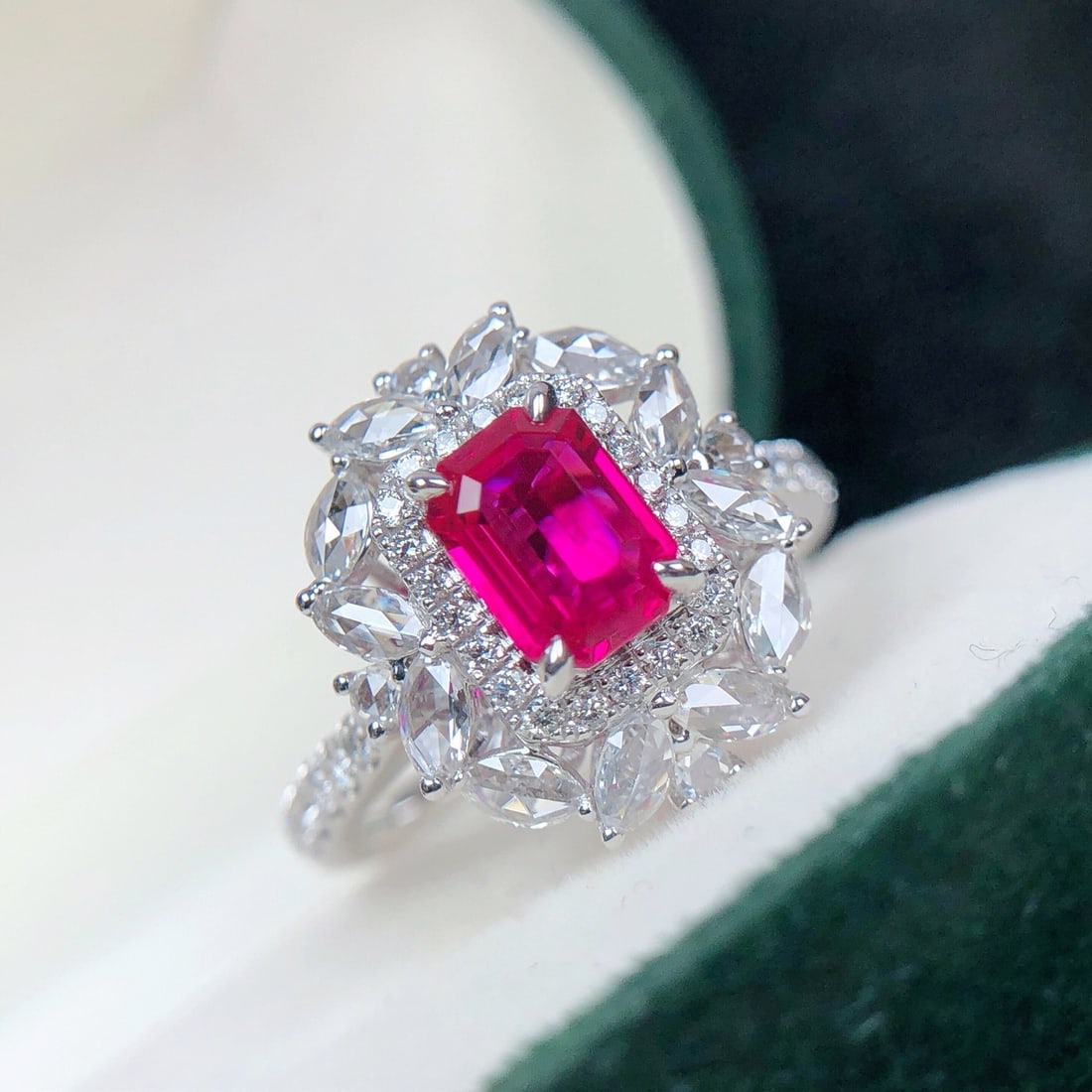 14k Gold 1.98 Ctw Natural Ruby & Diamond Ring: Ref:231108299 // gold content:14k gold // ring size:7. 25us // // main gemstone:ruby // shape:octagonal // carat weight:1. 21ct // color:red // treatment:natural // // adjacent gemstone 2 : diamond