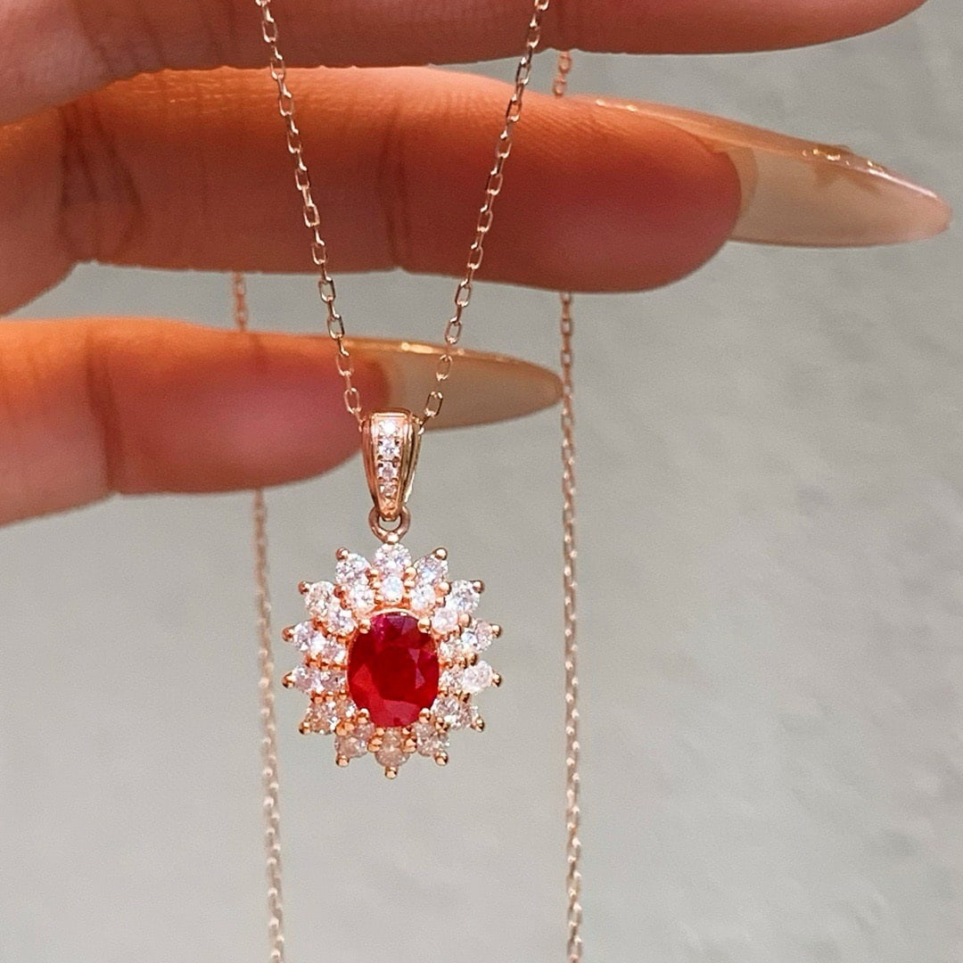 14k Gold 1.74 Ctw Natural Ruby & Diamond Pendant( Without Chain ) - 6