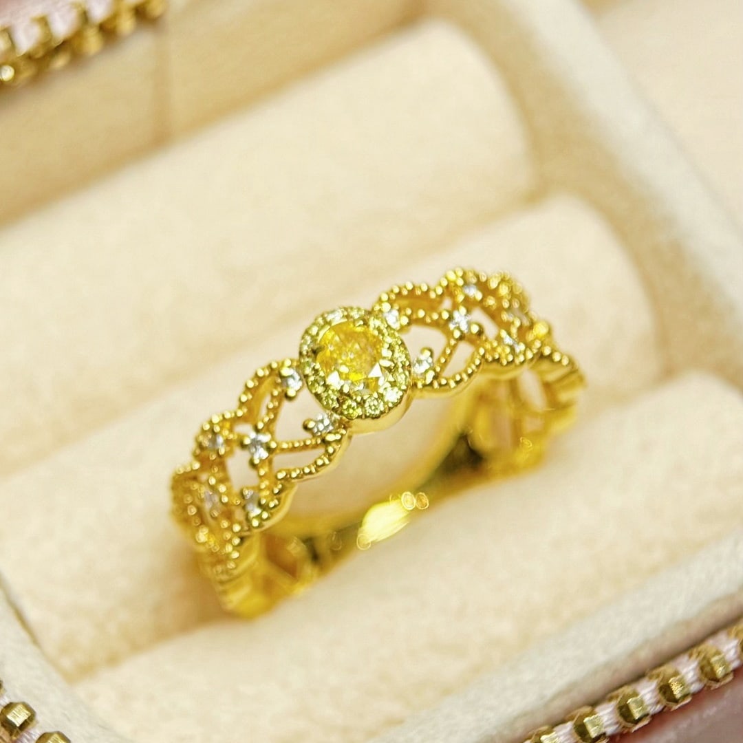 14k Gold 0.31 Ctw Natural Yellow Diamond & Diamond Ring - 2
