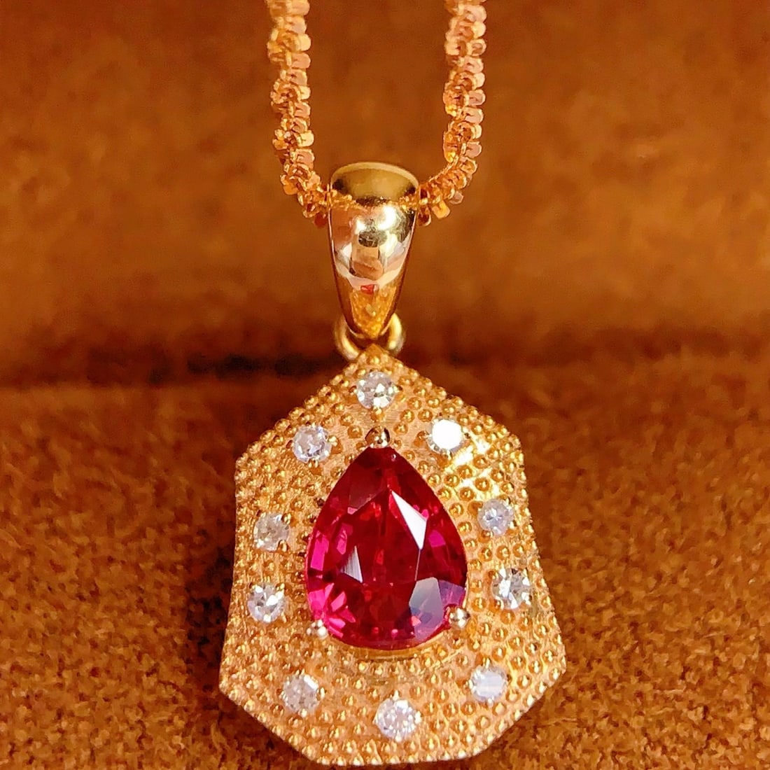 14k Gold 0.4 Ct Natural Ruby & Diamond Pendant( Without Chain ) - 5
