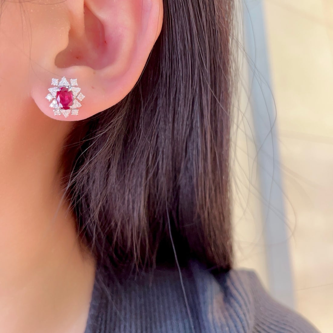 14k Gold 2.35 Ctw Natural Ruby & Diamond Earrings - 7