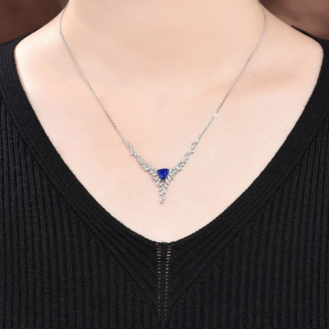 14k Gold 1.47 Ctw Natural Sapphire & Diamond Necklace - 4
