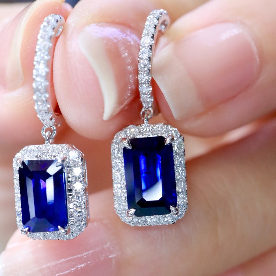 14k Gold 3.36 Ctw Natural Sapphire & Diamond Earrings - 2