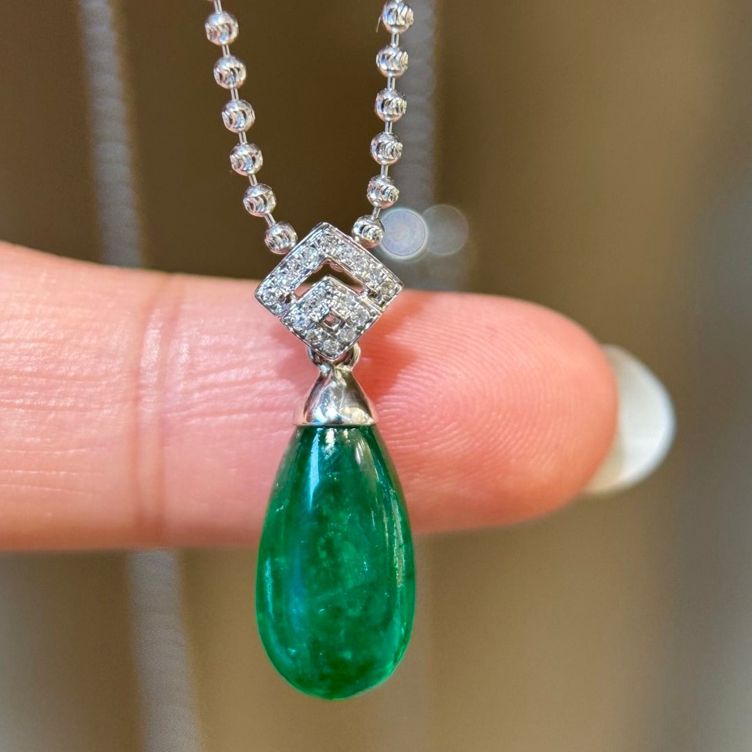 14k Gold 4.98 Ct Natural Emerald & Diamond Pendant( Without Chain ) - 5
