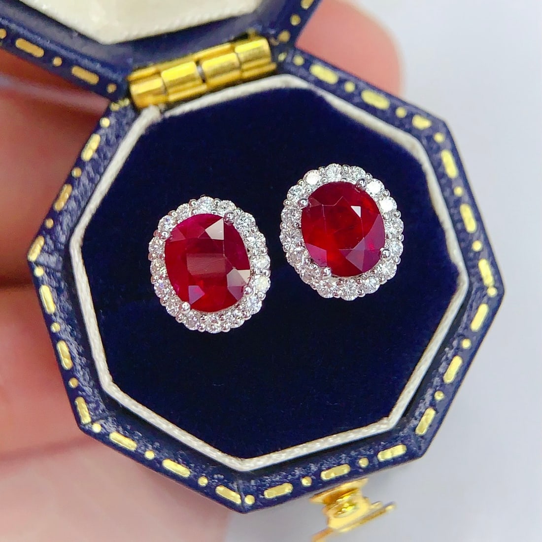 14k Gold 2 Ct Vivid Red Natural Ruby & Diamond Earrings - 3