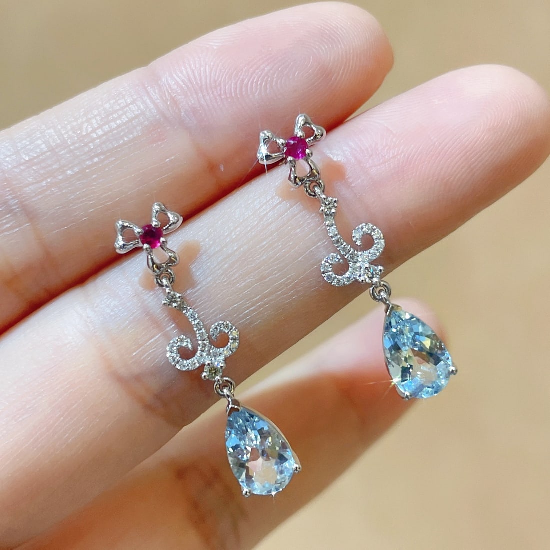14k Gold 1.87 Ctw Natural Aquamarine & Diamond Earrings - 4