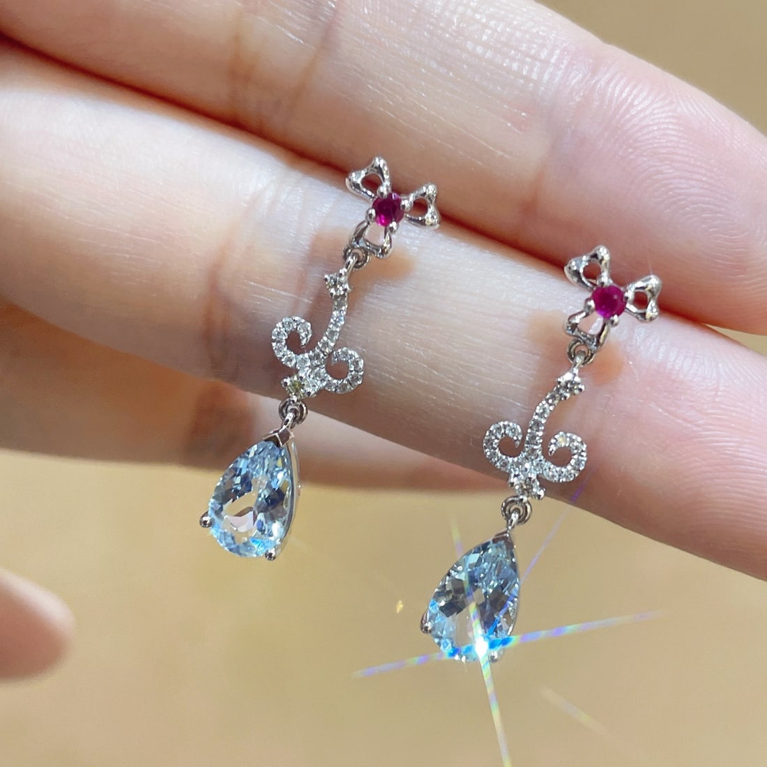 14k Gold 1.87 Ctw Natural Aquamarine & Diamond Earrings - 5