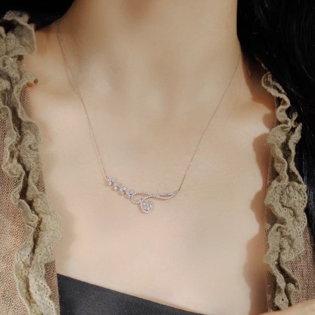 14k Gold 1.2 Ct Natural H Diamond Necklace - 4