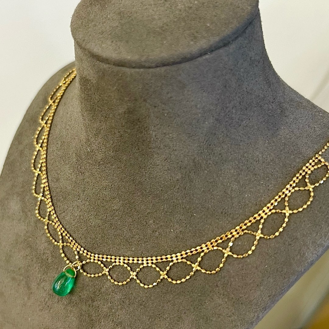 14k Gold 3 Ct Natural Emerald Necklace - 2