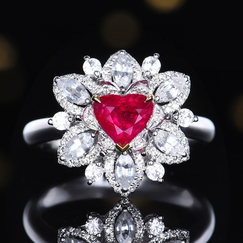 14k Gold 1.34 Ctw Natural Ruby & Diamond Ring/pendant( Without Chain ): Ref:231111064 // gold content:14k gold // ring size:7. 25us // // main gemstone:ruby // shape:heart // carat weight:1. 12ct // color:pigeonblood red // treatment:natural // // adjacent gemstone 2 : di