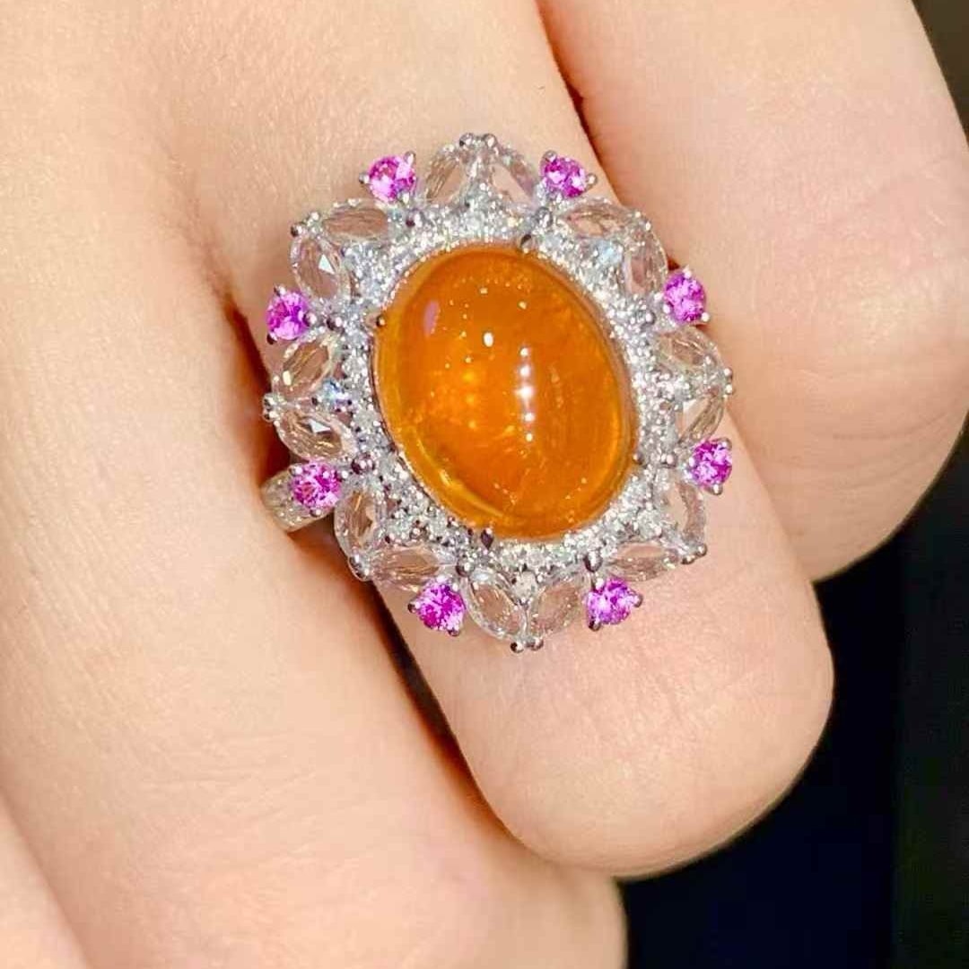 14k Gold 6.35 Ct Natural Spessartine & Diamond Ring - 6