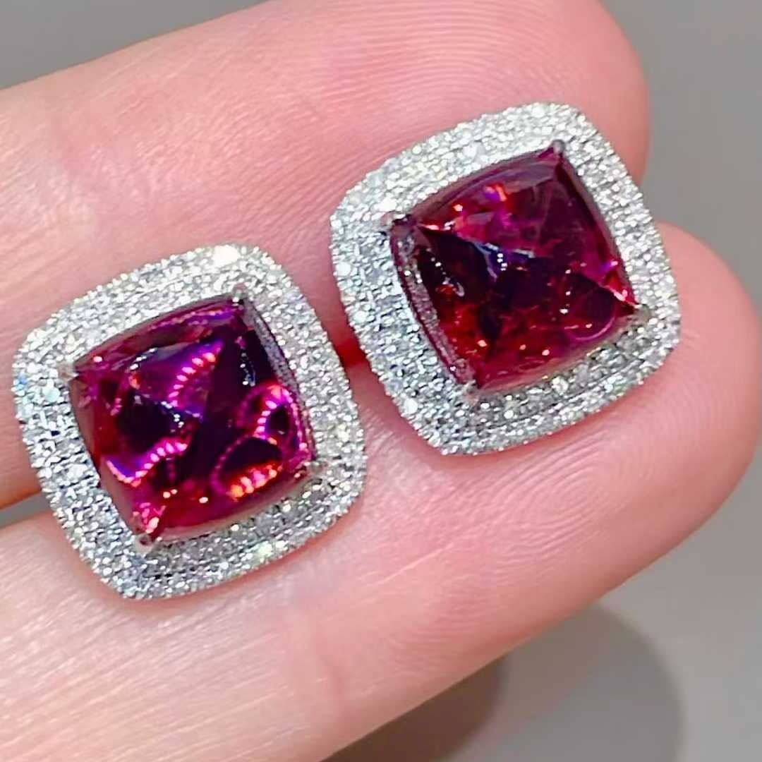 14k Gold 7 Ct Natural Tourmaline & Diamond Earrings - 3