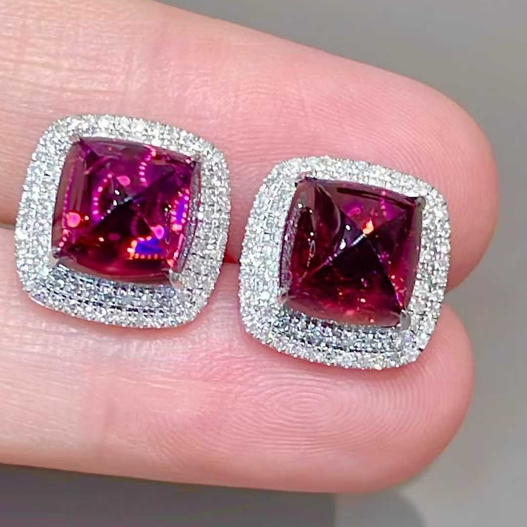 14k Gold 7 Ct Natural Tourmaline & Diamond Earrings - 4