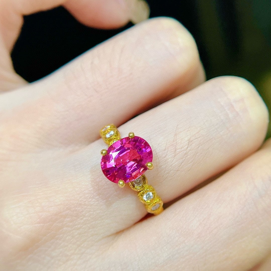 14k Gold 3 Ct Natural Tourmaline & Diamond Ring - 8